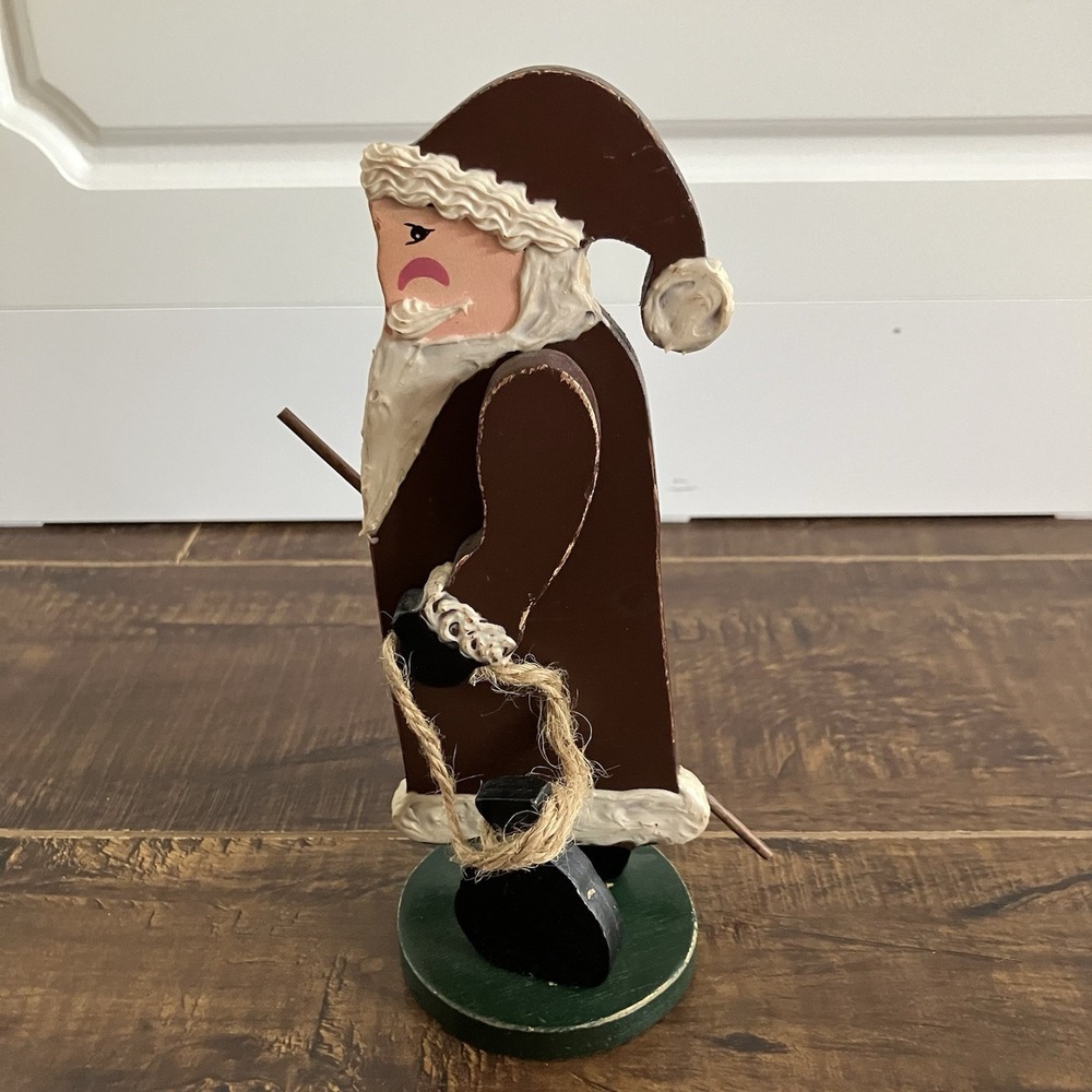 Vintage 1988 Wooden Santa Claus Figurine Movable Arms Folk Art Hand Painted 7"